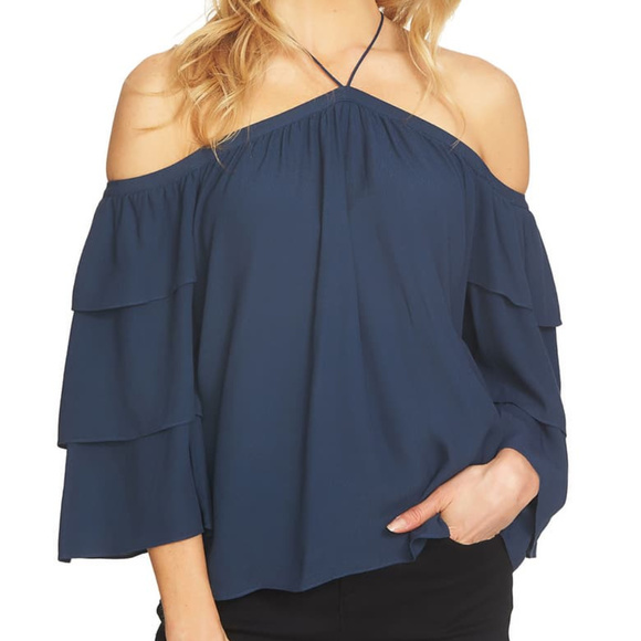 1.State Cold Shoulder Tiered Sleeve Indigo - Picture 1 of 2